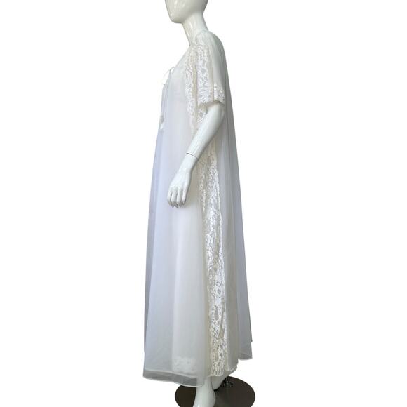Vintage Nightgown & Peignoir Set White Nylon Maxi Length 1960’s Medium - Picture 5 of 12
